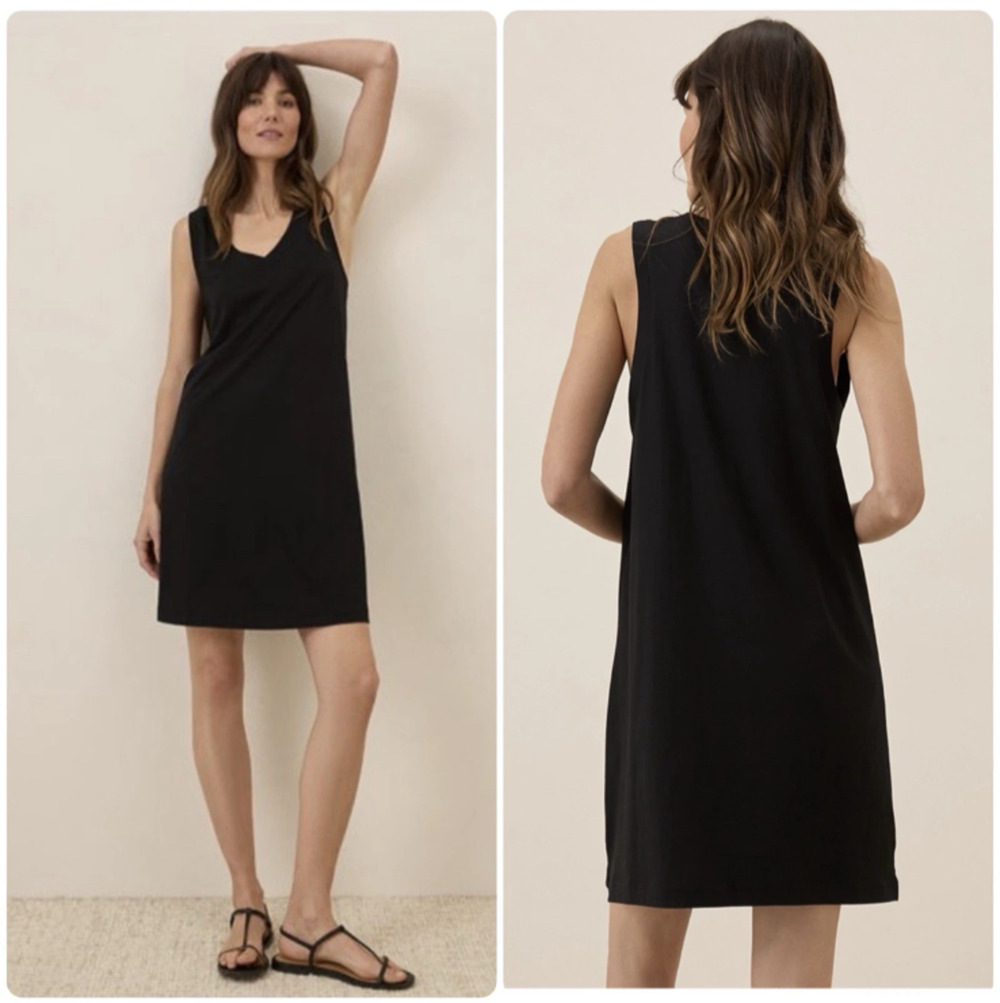 PACT 100% Organic Cotton Black V Neck Sleeveless Mini Tank Dress Women Sz Large